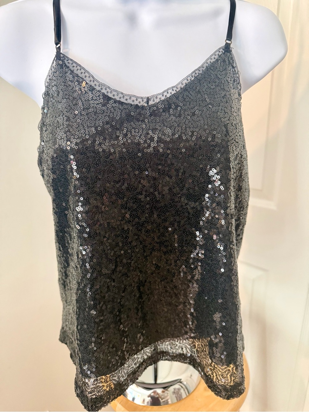 Sequin Spaghetti Strap Cami Top - Black